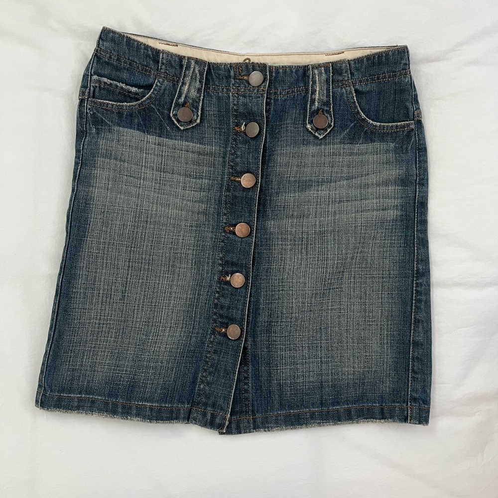 Lux Denim Pencil Skirt with Button Detail